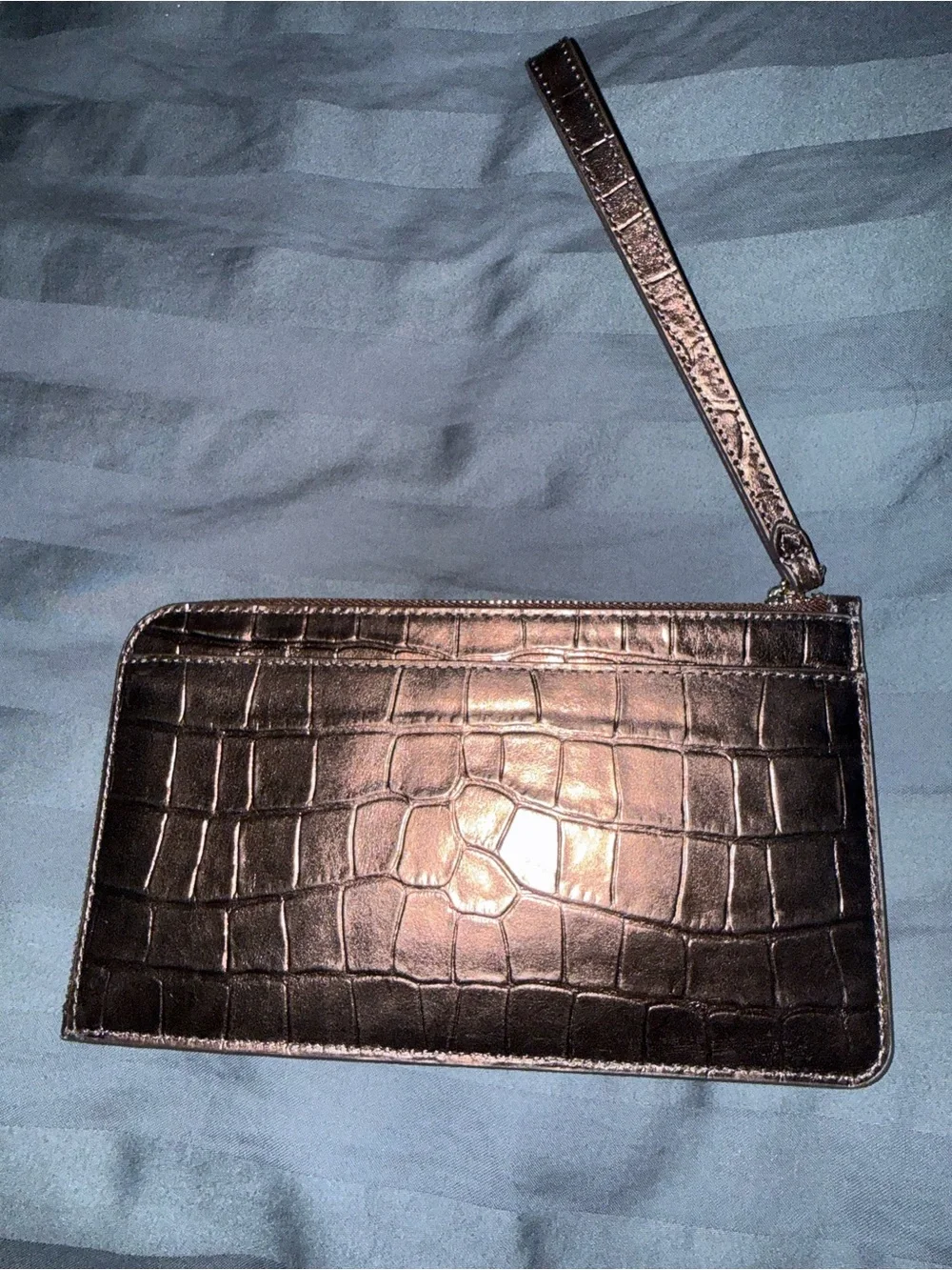 Kate Spade Metallic Brown Croc Embossed Leather Wristlet Clutch NWT